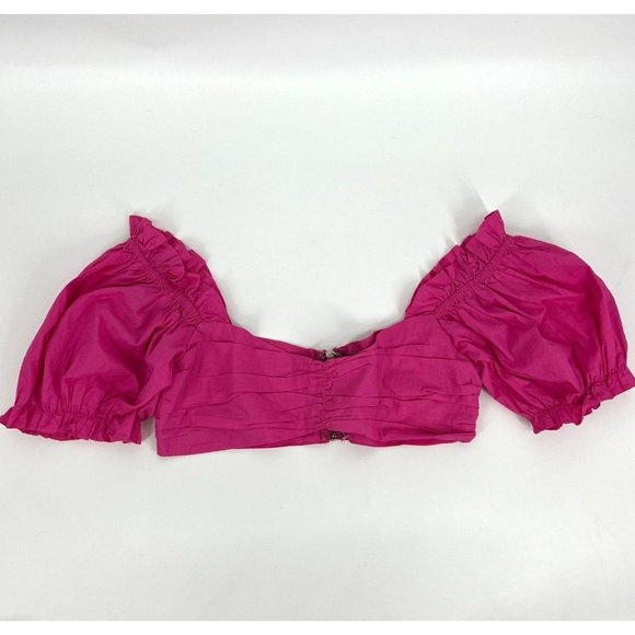 Forever 21 Top Cropped Puff Sleeve Pink Bandeau NWT - Picture 7 of 10